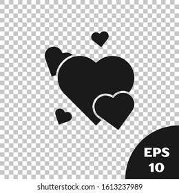 Black Heart icon isolated on transparent background. Romantic symbol linked, join, passion and wedding. Valentine day symbol.  Vector Illustration