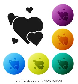 Black Heart icon isolated on white background. Romantic symbol linked, join, passion and wedding. Valentine day symbol. Set icons colorful circle buttons. Vector Illustration