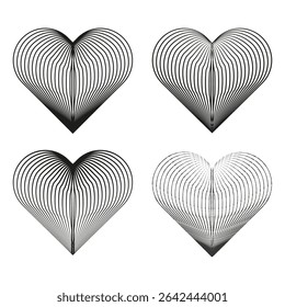 Black heart icon. Line contour figure. Romantic vector symbol. Elegant graphic shape.