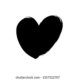 Objeto icono del corazón negro. Icono de símbolo de amor de vector dibujado a mano. Silhouette de corazón de rozamiento y rozamiento. Ilustración manuscrita aislada sobre fondo blanco para San Valentín y boda. Elemento de diseño lineal.