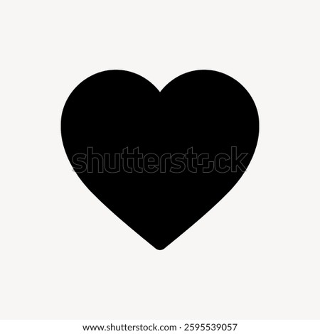 Black heart icon on a white background. Simple heart design. Heart symbol for love and affection. Minimalist heart shape for design use. User interface icon vector.