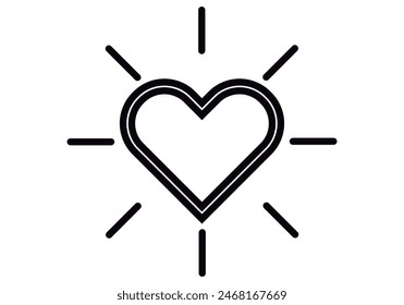 Black heart icon surrounded by lines representing glow