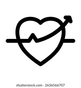 Black heart icon with an upward trending arrow symbolizing health improvement and progress Use this for medical and wellness designs