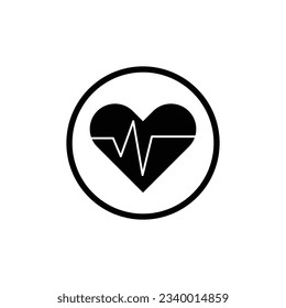 Schwarzes Herz Symbol, Vektorgrafik im Kreis auf weißem Hintergrund.