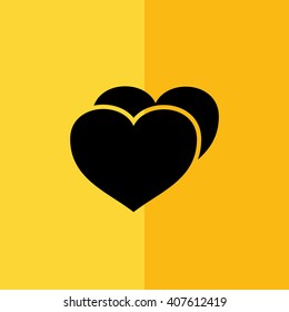 Black heart icon vector illustration. Yellow background