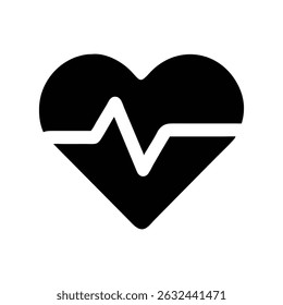 Black Heart Icon with White ECG Line Symbolizing Heartbeat and Health Monitoring
