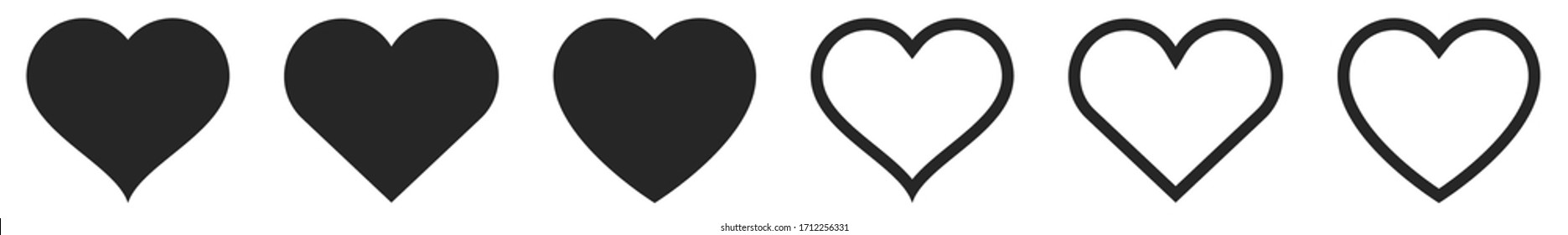 Black heart  icons set. Love symbols isolated. Like icon. Vector
