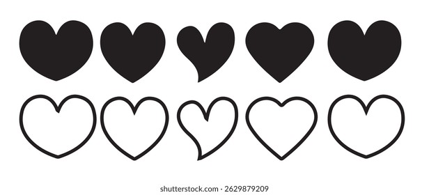 Black heart icons set vector, Set hearts of different shapes for web. Heart collection. Hand drawn hearts doodles collection. Medical health care and love passion concept. vector eps 10