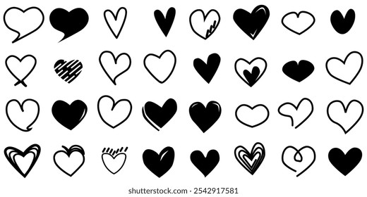 black heart ikon vector, collection of black hearts ikon vector, set of black heart ikon vector, illustration of black heart ikon in vector design by magsvibe