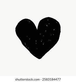 Black heart illustration on a white background. Simple heart design, black shape, minimalist art. Bold black heart, artistic symbol. Valentine's Day illustration vector.