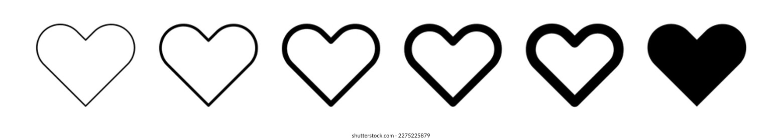 Ilustración del corazón negro. Conjunto de iconos de vector de corazón. Símbolo de amor. Colección de amor.