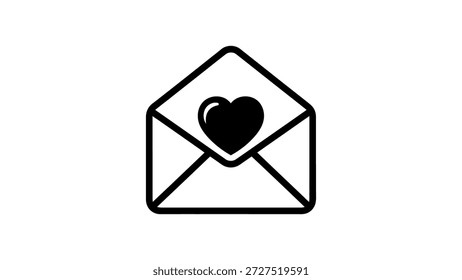Coração negro dentro de envelope aberto mensagem de amor correio