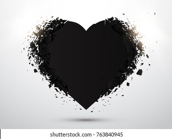 Black Heart  isolated with explosion effect. Valentines day concept. Vector illustration