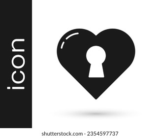 Black Heart with keyhole icon isolated on white background. Locked Heart. Love symbol and keyhole sign.  Vector