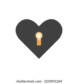 Black Heart with Keyhole - Isolated Heart Symbol, Find the Key for Love - Black Icon of Safe and Secret Relationship - Open Romantic Heart - Vector Design