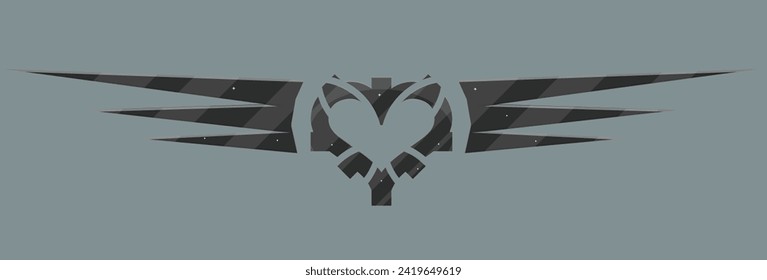 Black Heart Kitty Weapon Shape Sci Fi Hud Futuristic Metal Military Frame Wings For Logo Vector Isolated