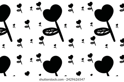 Black Heart and Leaf seamless Pattern,  Vector File , Pattern Design For Backgrounds and Packing