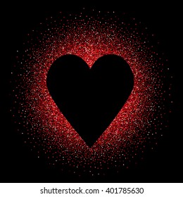 Black heart on the red glittering background. Design template for wedding, romantic, love cards, invitations and etc