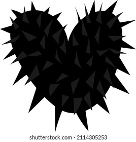 
black heart on a white background, spiked, prickly heart