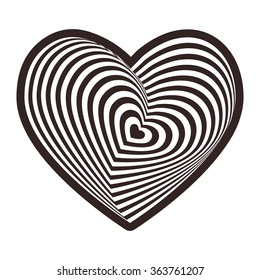 black heart on white background. Optical illusion of 3D three-dimensional volume. Vector