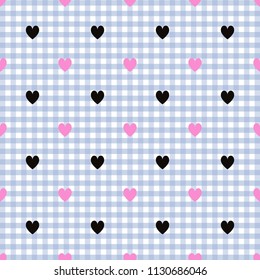 black heart pattern on blue and white striped background