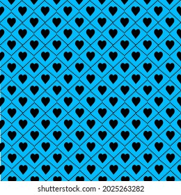 black heart pattern on blue seamless background for fabric