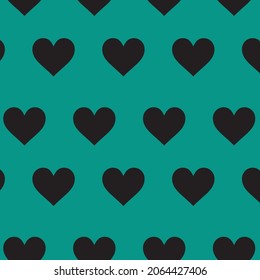 Black heart patterns on green background, vector, textile, fabric, decorative backdrop
