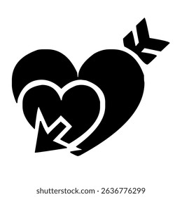 Black heart pierced by an arrow with inner cut-out symbol.
