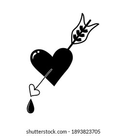 Black heart pierced through with an arrow on white background. Love symbol. Vector illustration. Eps 10.