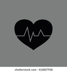 Black heart pulse icon vector illustration. Gray background