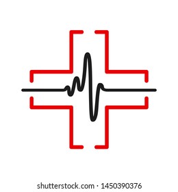 Black heart pulse one line, cardiogram sign, heartbeat - stock vector