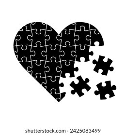 Black Heart Puzzle Isolated White Background , Vector Illustration