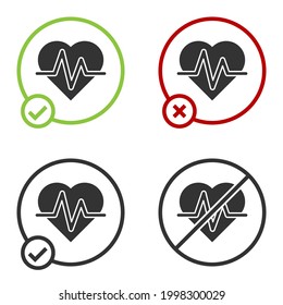 Black Heart rate icon isolated on white background. Heartbeat sign. Heart pulse icon. Cardiogram icon. Circle button. Vector