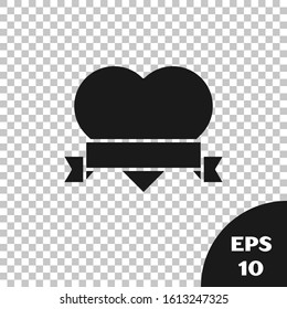 Black Heart and ribbon icon isolated on transparent background. Romantic symbol linked, join, passion and wedding. Valentine day symbol.  Vector Illustration