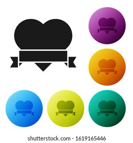 Black Heart and ribbon icon isolated on white background. Romantic symbol linked, join, passion and wedding. Valentine day symbol. Set icons colorful circle buttons. Vector Illustration