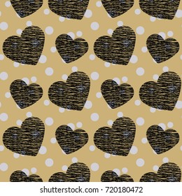 Black Heart Seamless pattern. Casual polka dot texture. Stylish print with hand drawn hearts