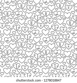 Black heart seamless pattern on a white background