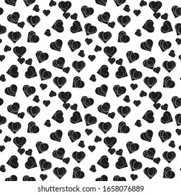 Patrón transparente del corazón negro en el vector de fondo blanco. Estilo minimalista.
