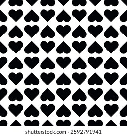 Black heart seamless pattern on white background