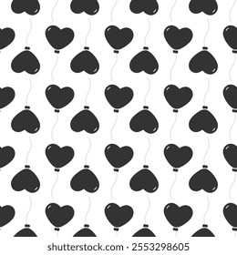 Black Heart shape balloon on string Seamless pattern in dark shades. Black Day background Wallpaper