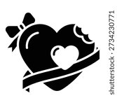 Black heart shape with bow ribbon and bitten edge white
