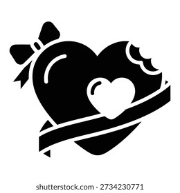 Black heart shape with bow ribbon and bitten edge white