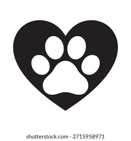 A black heart shape containing a white paw print illustration