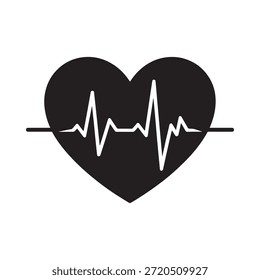 Uma forma de coração preto contendo uma ilustração de linha branca de eletrocardiograma