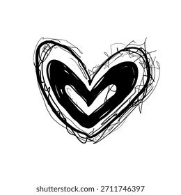 Se dibuja una forma de corazón negro con líneas que son inestables y desiguales. El corazón se destaca sobre un fondo blanco liso. El diseño es sencillo y enfocado al corazón mismo.