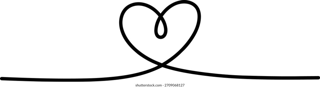 Forma de corazón negro dibujado con una sola línea continua