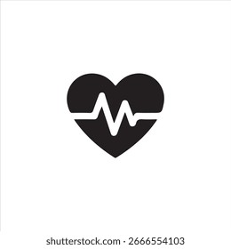 Forma de corazón negro con línea de electrocardiograma en el interior sobre fondo blanco latido del corazón