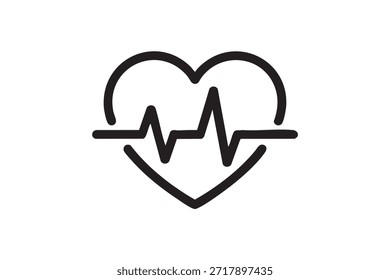 Forma de corazón negro con línea de electrocardiograma en el interior sobre fondo blanco latido del corazón