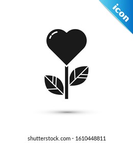 Black Heart shape in a flower icon isolated on white background.  Vector Illustration