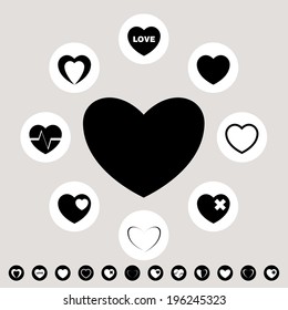 Black heart shape icon set